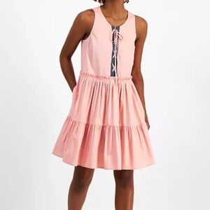 NWT Nautica Laguna Beach Pink Sleeveless Tiered Drawstring Casual Dress Size L